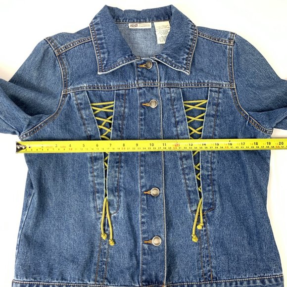 3/$25 Faded Glory Lace Up Denim Jean Jacket Lace-up Front Details Large - Picture 8 of 10